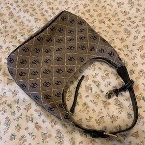 Vtg Dooney & Bourke Small Signature Canvas Hobo Bag Leather Strap Monogram